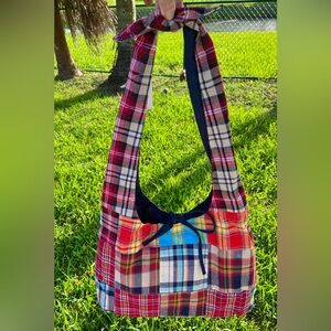 BOHEMIAN HIPPIE BAG  — COTTON FABRIC PLAID PATCHWORK — HOBO BAG — NEW